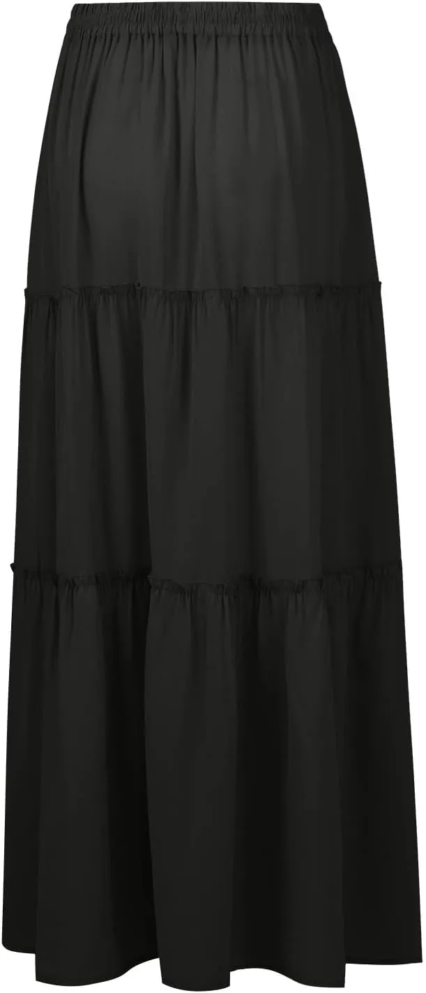 Bohemian Skirts for Women Trendy Business Solid Beach Elastic Waist Country Flutter Vacation Flowy Boho Skirts for Women