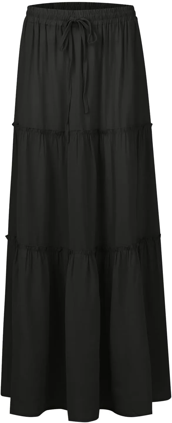 Bohemian Skirts for Women Trendy Business Solid Beach Elastic Waist Country Flutter Vacation Flowy Boho Skirts for Women