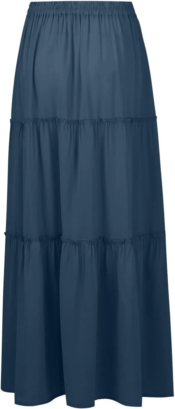 Bohemian Skirts for Women Trendy Business Solid Beach Elastic Waist Country Flutter Vacation Flowy Boho Skirts for Women