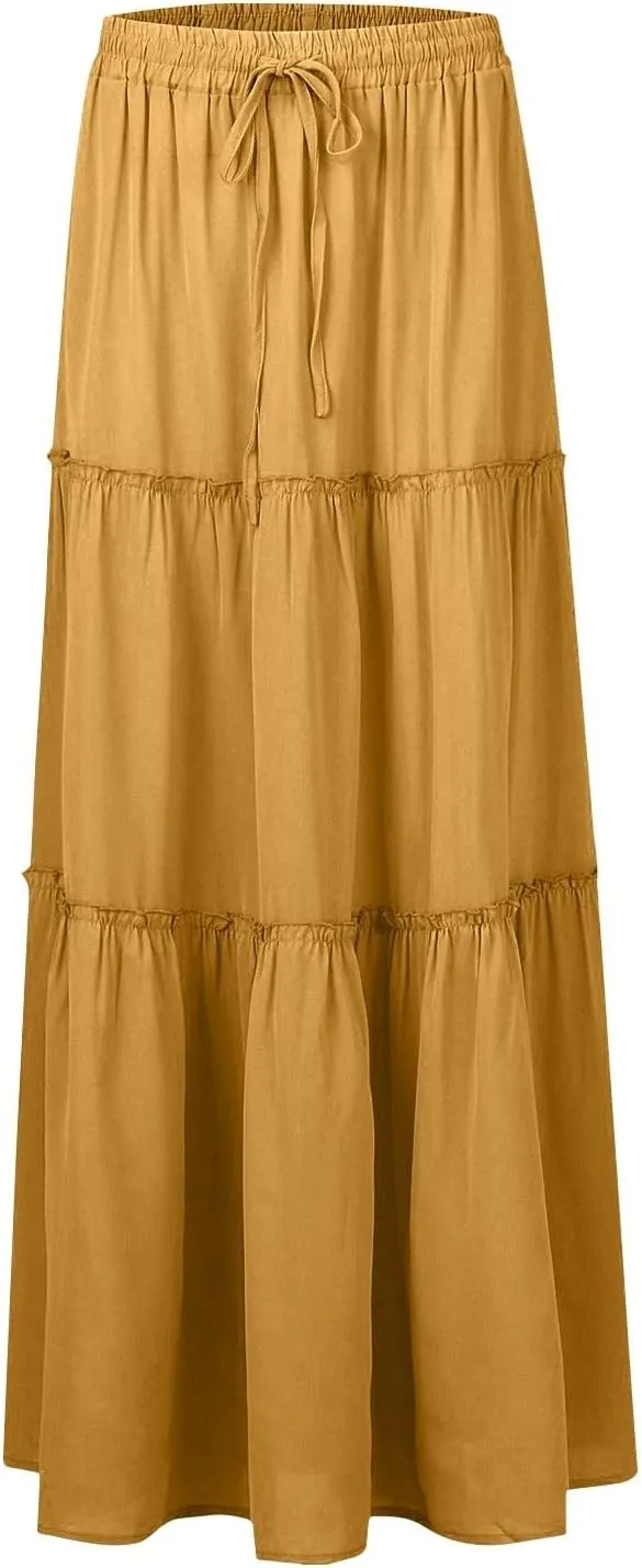 Bohemian Skirts for Women Trendy Business Solid Beach Elastic Waist Country Flutter Vacation Flowy Boho Skirts for Women