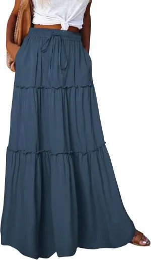 Bohemian Skirts for Women Trendy Business Solid Beach Elastic Waist Country Flutter Vacation Flowy Boho Skirts for Women