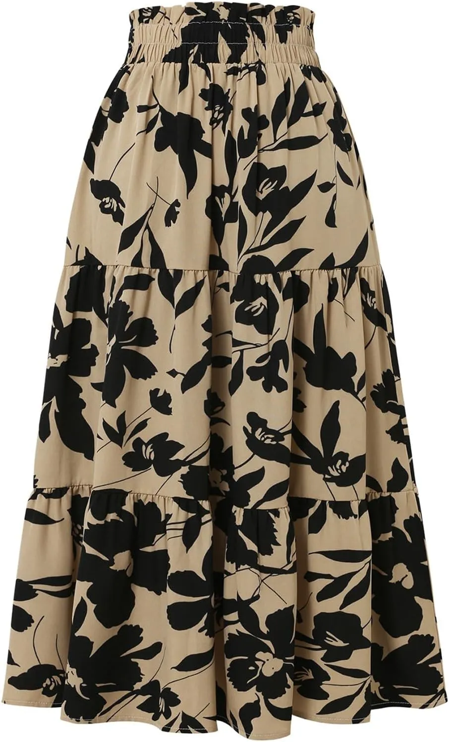 Boho Midi Skirts for Women Summer Layered Tiered Drawstring High Waist Above Knee Skirts Aline Work Floral Print Skirt