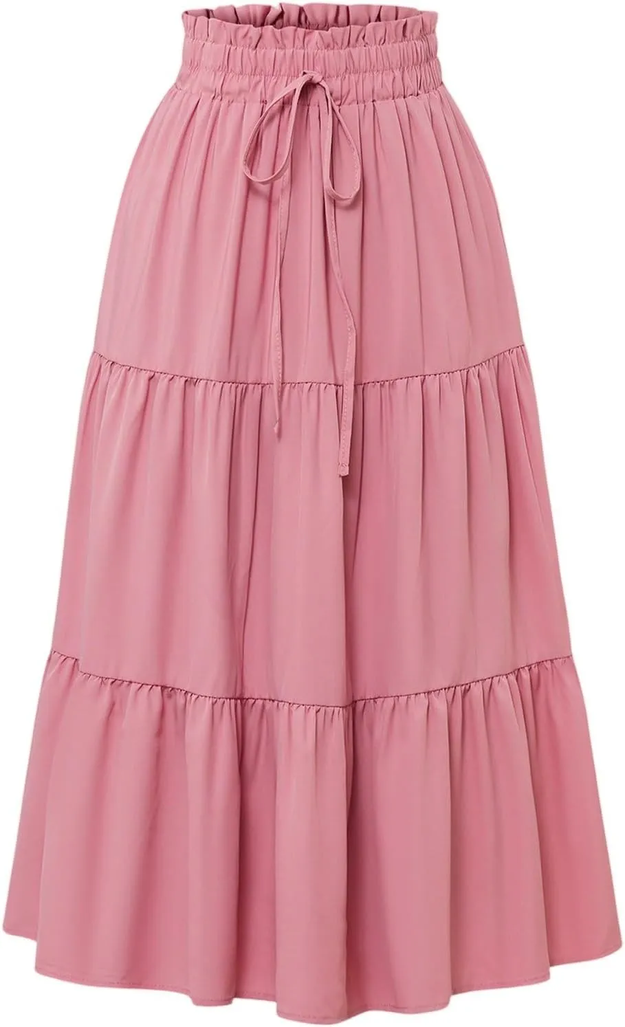 Boho Midi Skirts for Women Summer Layered Tiered Drawstring High Waist Above Knee Skirts Aline Work Floral Print Skirt
