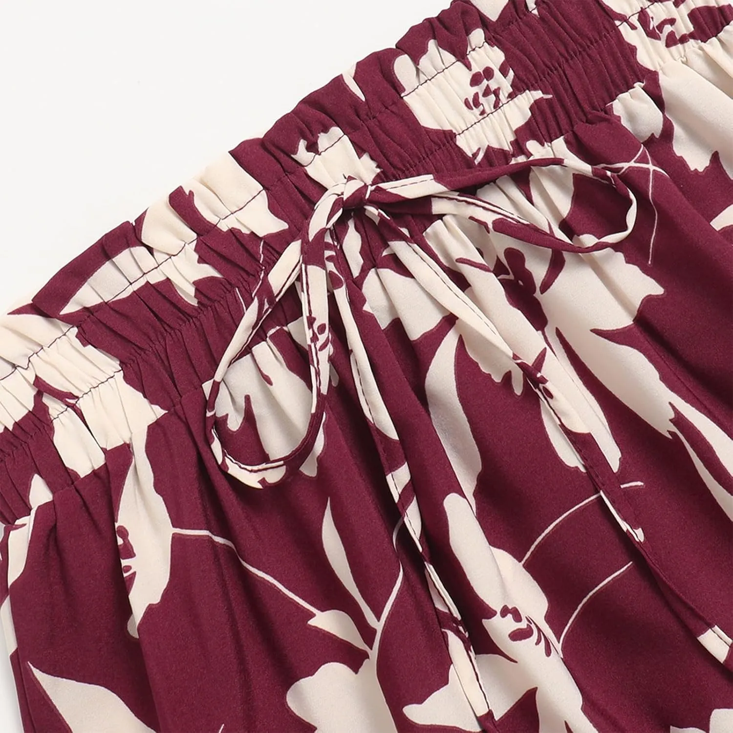 Boho Midi Skirts for Women Summer Layered Tiered Drawstring High Waist Above Knee Skirts Aline Work Floral Print Skirt