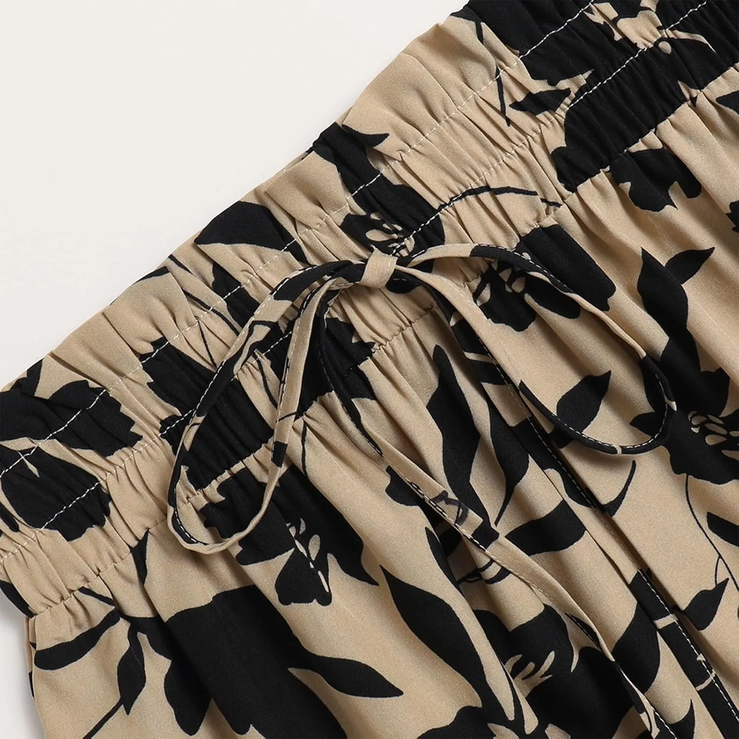 Boho Midi Skirts for Women Summer Layered Tiered Drawstring High Waist Above Knee Skirts Aline Work Floral Print Skirt