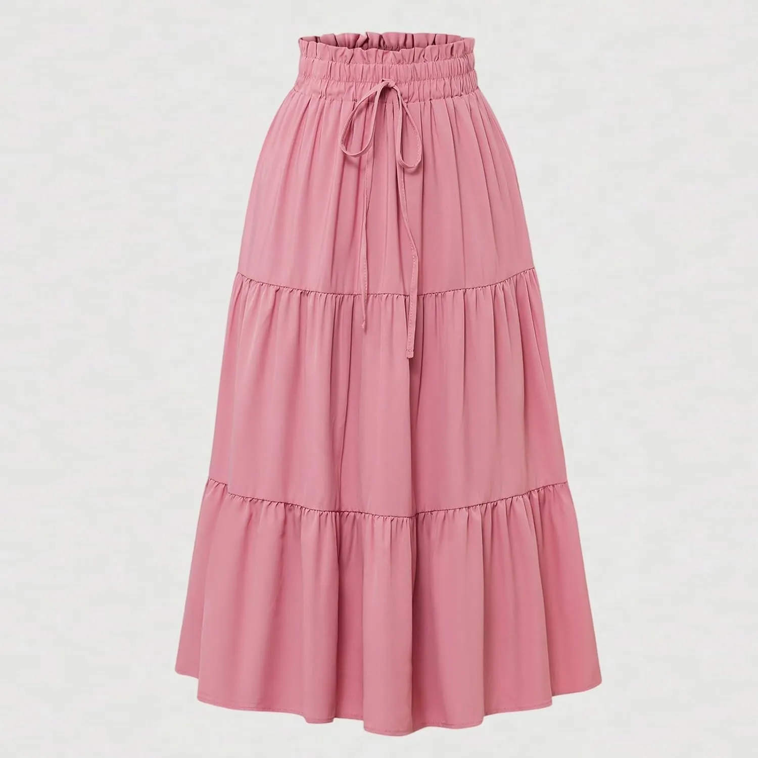 Boho Midi Skirts for Women Summer Layered Tiered Drawstring High Waist Above Knee Skirts Aline Work Floral Print Skirt