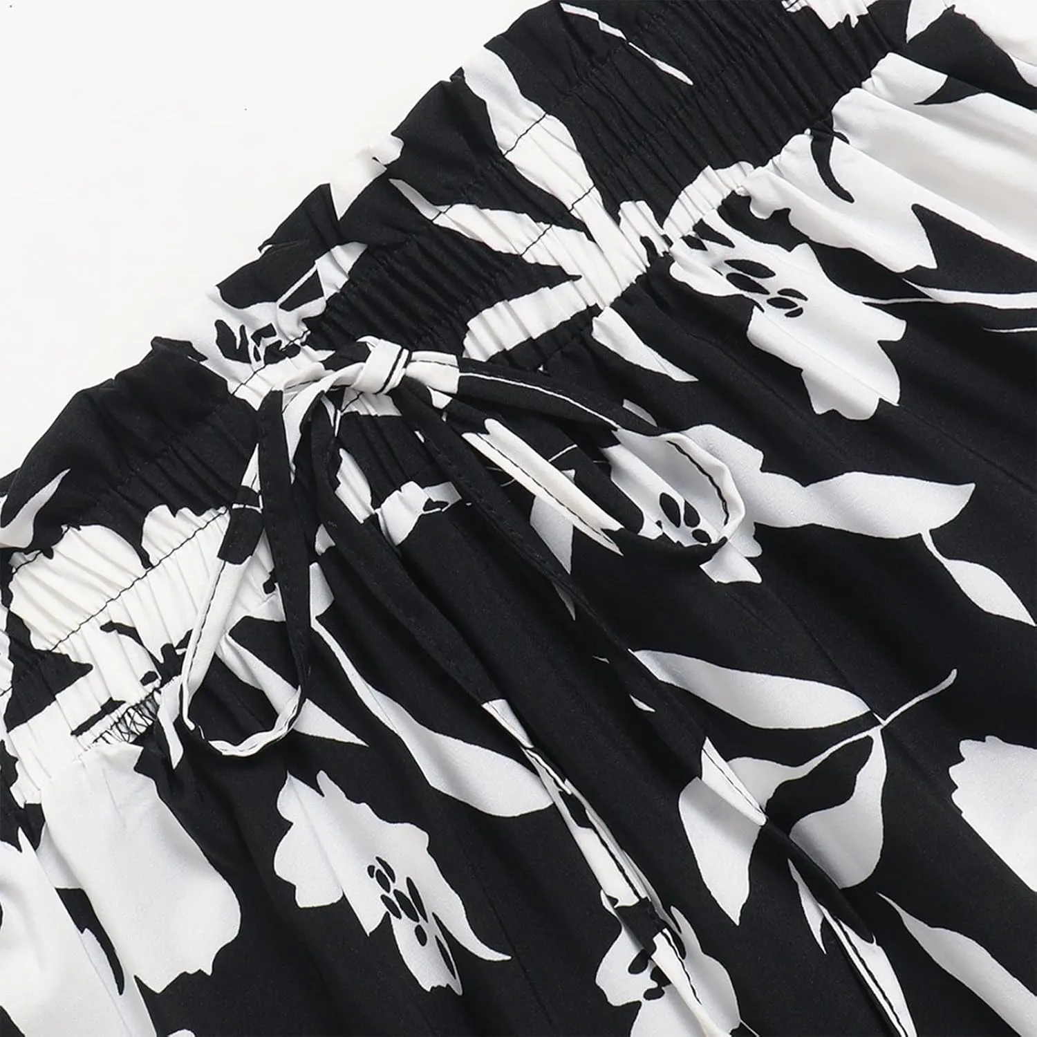 Boho Midi Skirts for Women Summer Layered Tiered Drawstring High Waist Above Knee Skirts Aline Work Floral Print Skirt