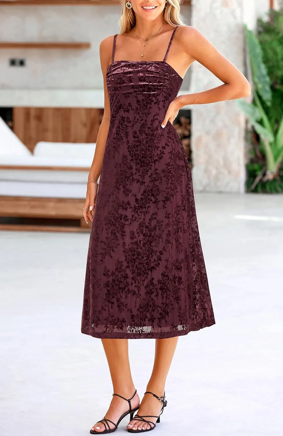 BTFBM Women's Summer Dress Sleeveless Spaghetti Strap Midi Dress Sexy Cowl Neck Floral Cocktail Dress Party Dresses
