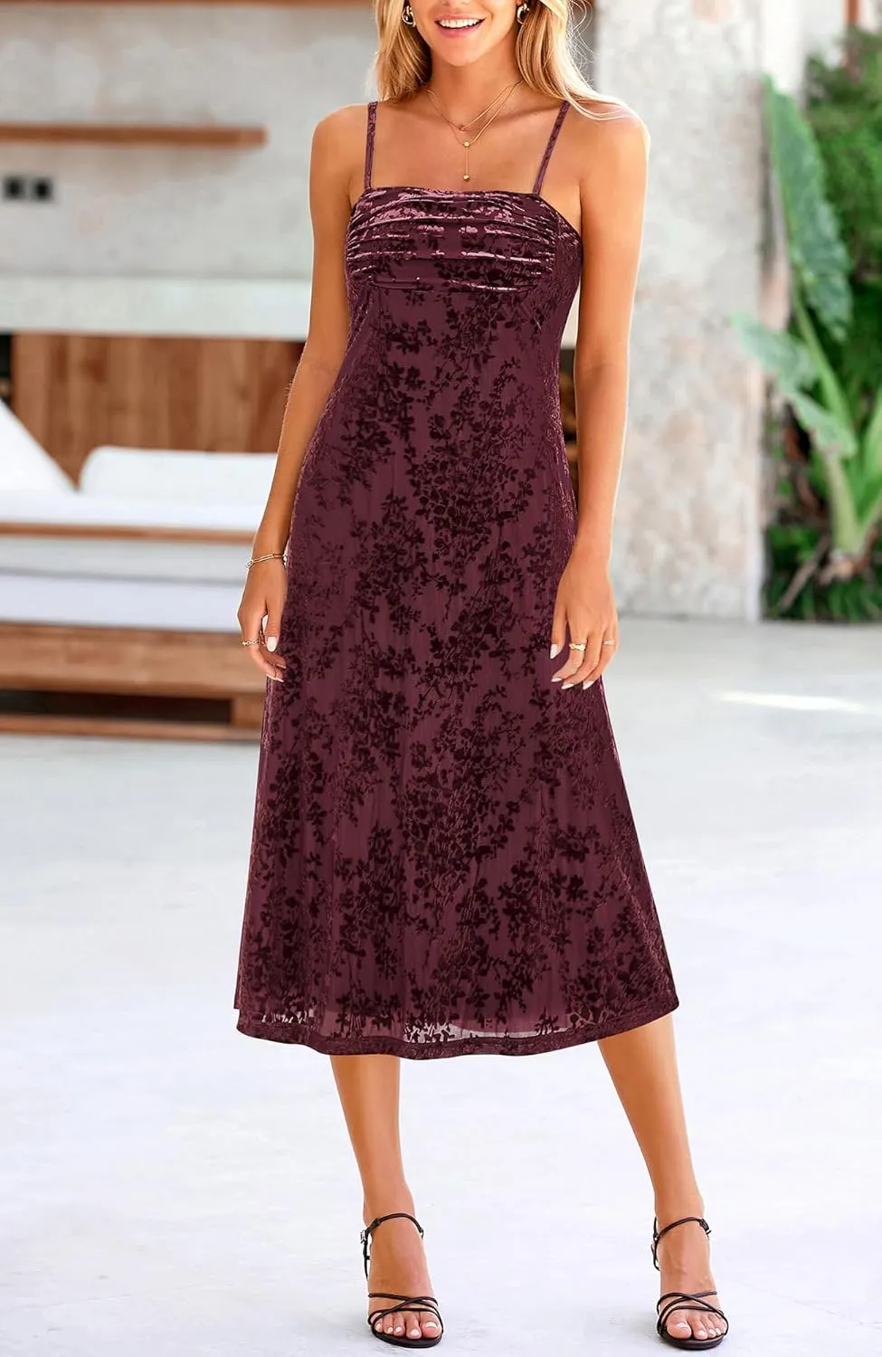 BTFBM Women's Summer Dress Sleeveless Spaghetti Strap Midi Dress Sexy Cowl Neck Floral Cocktail Dress Party Dresses