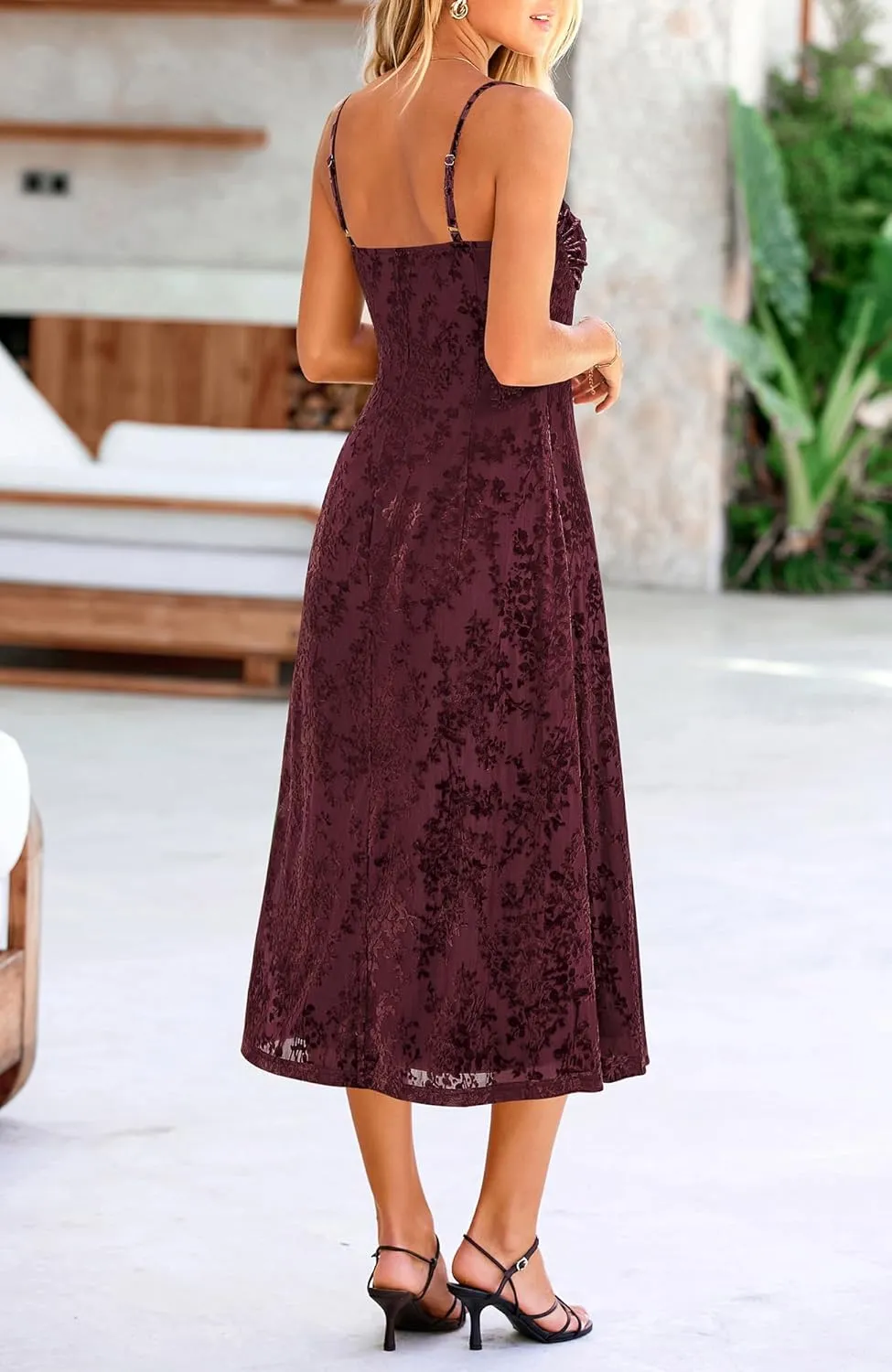 BTFBM Women's Summer Dress Sleeveless Spaghetti Strap Midi Dress Sexy Cowl Neck Floral Cocktail Dress Party Dresses