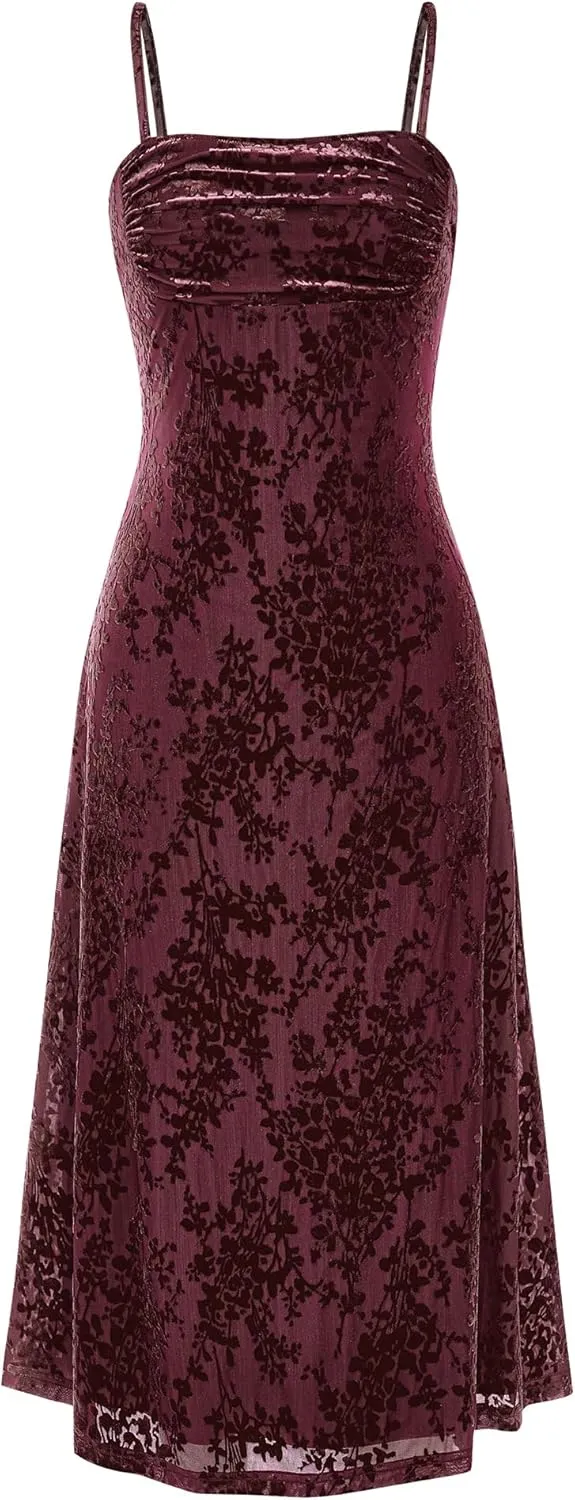 BTFBM Women's Summer Dress Sleeveless Spaghetti Strap Midi Dress Sexy Cowl Neck Floral Cocktail Dress Party Dresses
