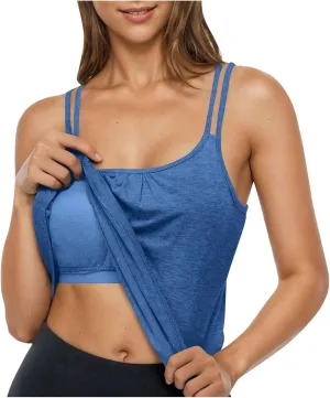 Camisole Tops for Women Workout Yoga Shirts Tank Tops Layer Workout Yoga Racerback Tank Tops with Built in Shelf Bra