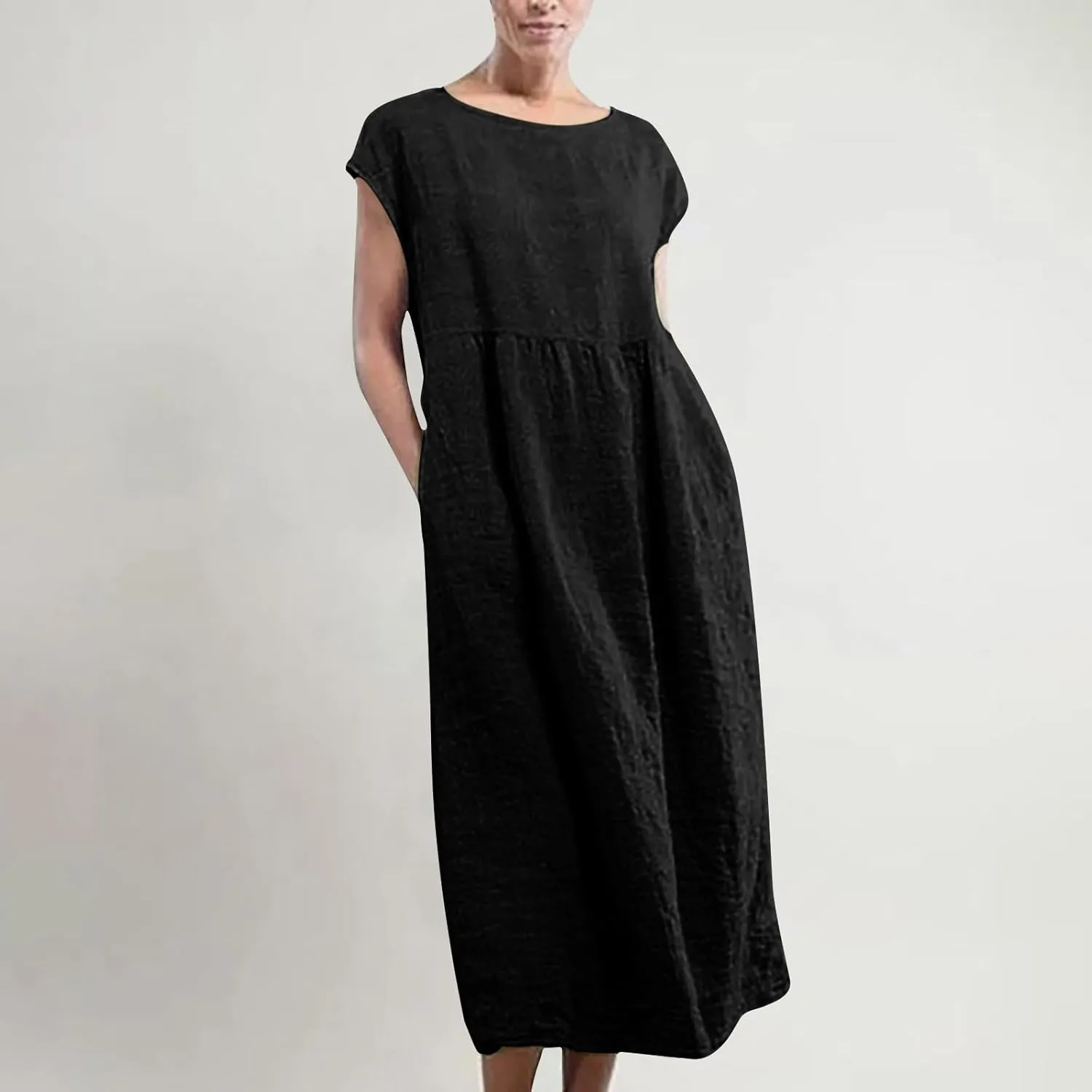 Ceboyel Women's Linen Cotton Summer Dress Short Sleeve Causal Dresses Loose Fit Tshirt Dress Trendy Beach Clothing 2023