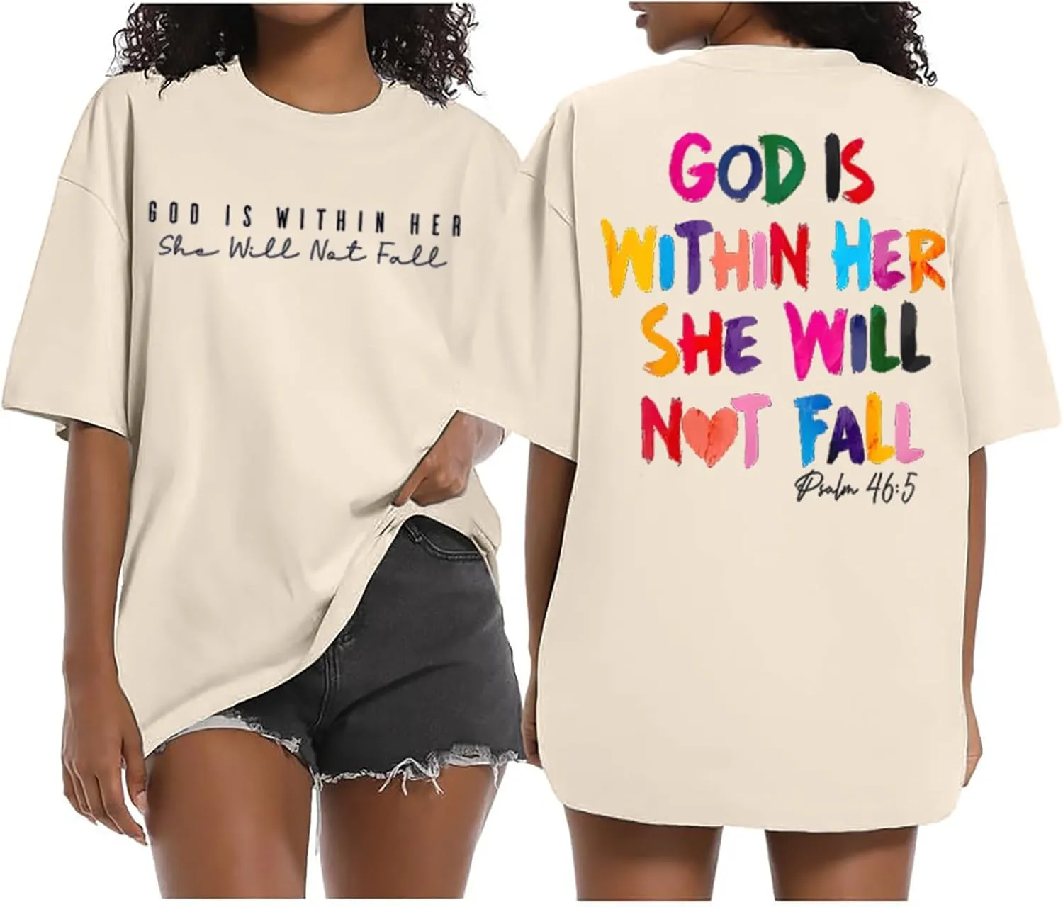 Christian Shirts for Women Oversized God Bible Verse Shirt Faith Jesus Tshirts God is Within Her She Will Not Fall