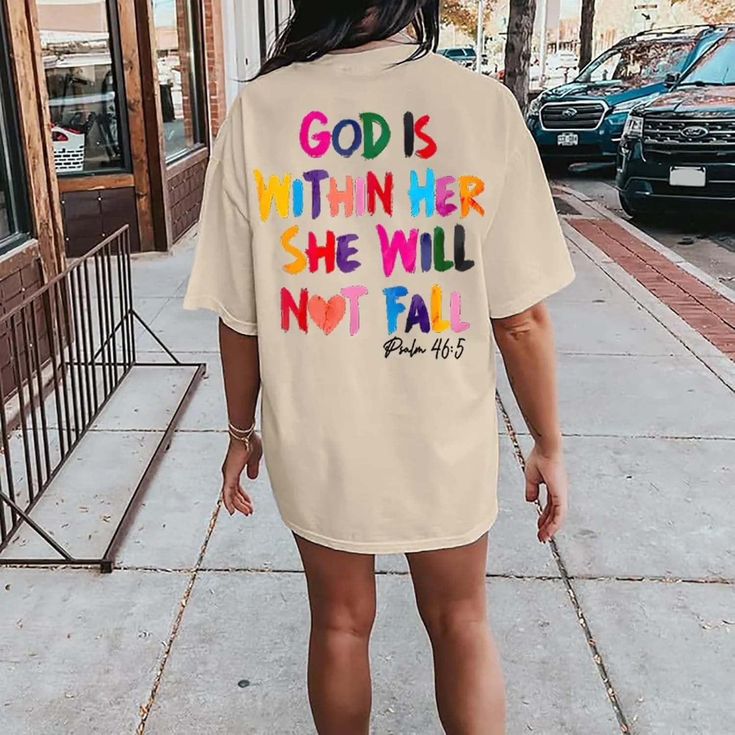 Christian Shirts for Women Oversized God Bible Verse Shirt Faith Jesus Tshirts God is Within Her She Will Not Fall