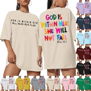 Christian Shirts for Women Oversized God Bible Verse Shirt Faith Jesus Tshirts God is Within Her She Will Not Fall