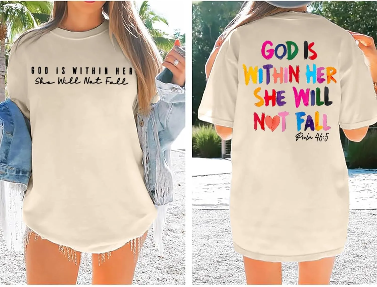 Christian Shirts for Women Oversized God Bible Verse Shirt Faith Jesus Tshirts God is Within Her She Will Not Fall