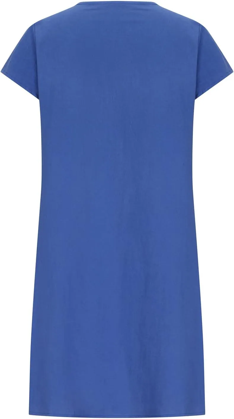 Cotton Linen Dress for Womens Vintage Summer Casual Short Sleeve Ruched T Shirts Dress Loose Fit A-Line Beach Sundress