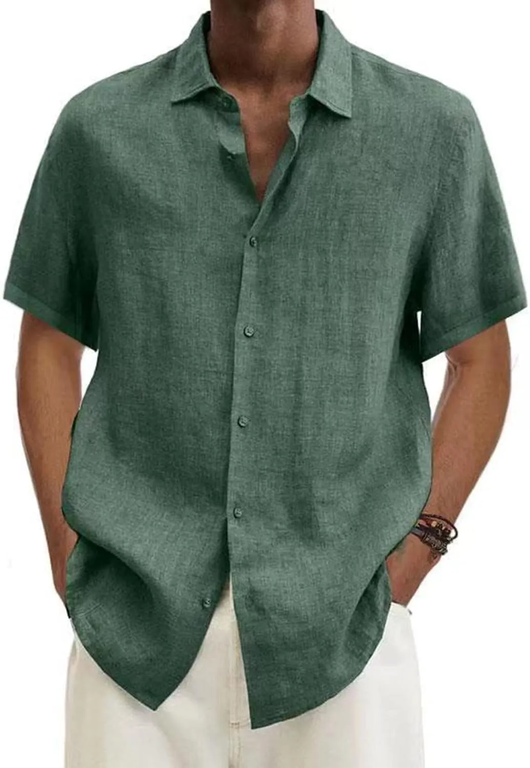 Cotton Linen Shirts for Men 2024 Summer Casual Short Sleeve Button Down T Shirt Regular Fit Solid Work Beach Shirt