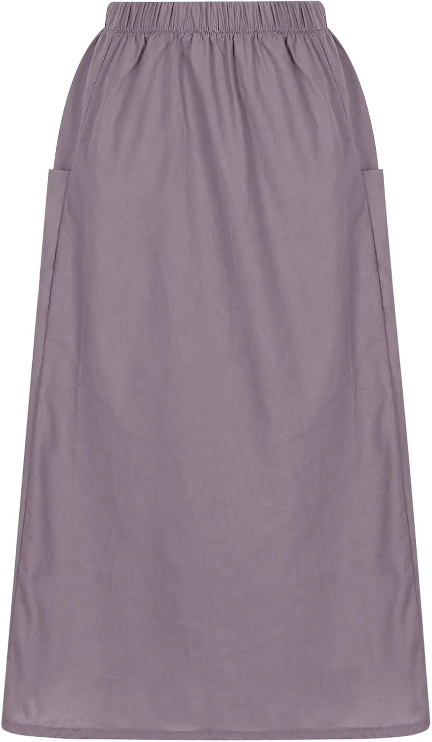 DDAPJ pyju Women Casual Cotton Linen Skirts with Pockets Elastic High Waisted A-Line Midi Skirt Loose Fit Summer Skirts