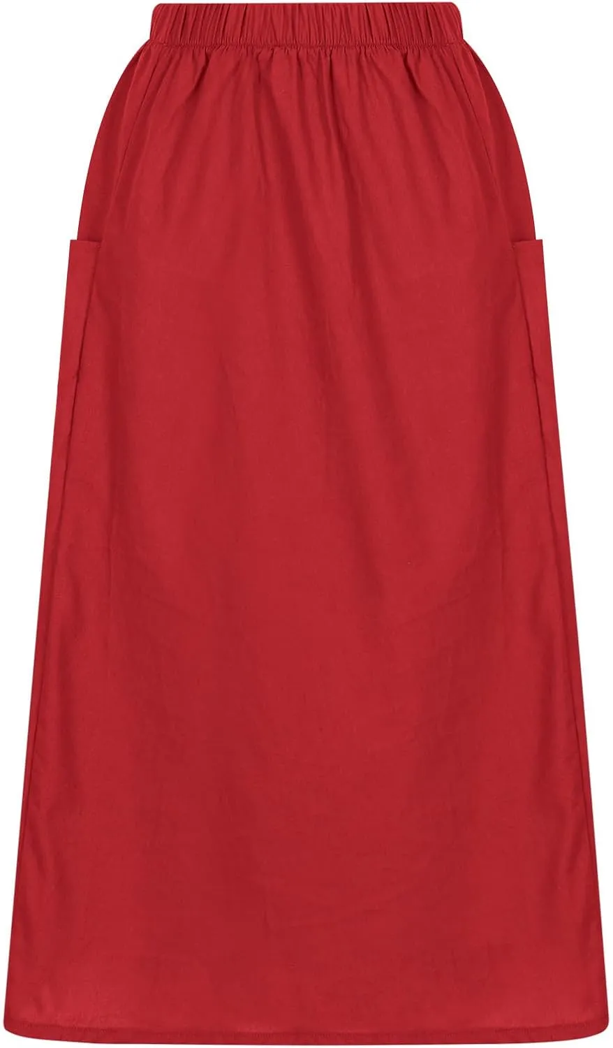 DDAPJ pyju Women Casual Cotton Linen Skirts with Pockets Elastic High Waisted A-Line Midi Skirt Loose Fit Summer Skirts