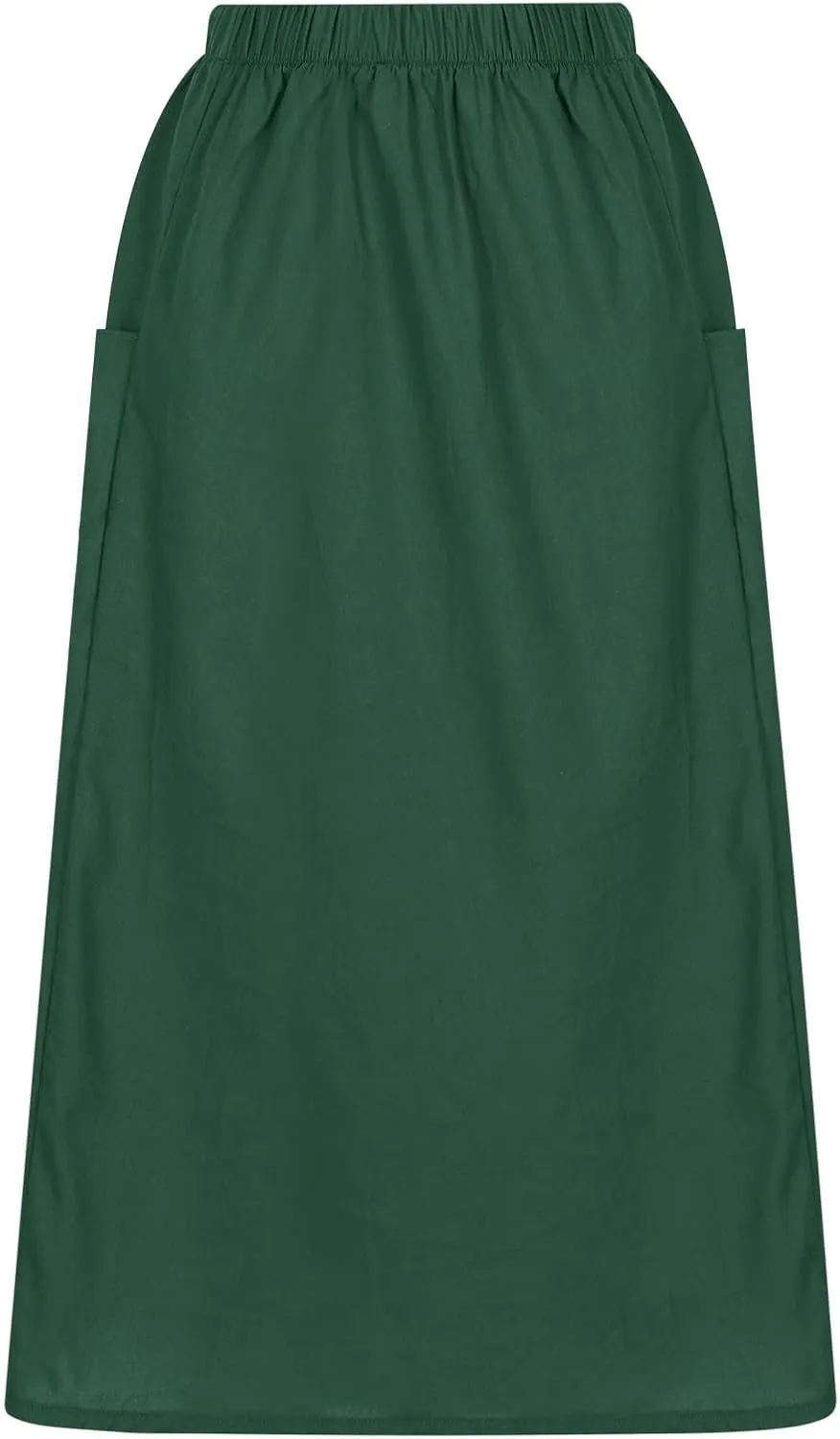 DDAPJ pyju Women Casual Cotton Linen Skirts with Pockets Elastic High Waisted A-Line Midi Skirt Loose Fit Summer Skirts