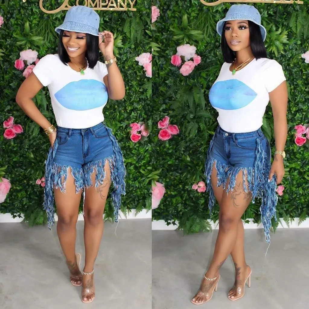 Denim Shorts for Women Mid Rise Ripped Jean Shorts Stretchy Hot Short Jeans Fringe Fur Trimmed Denim Shorts