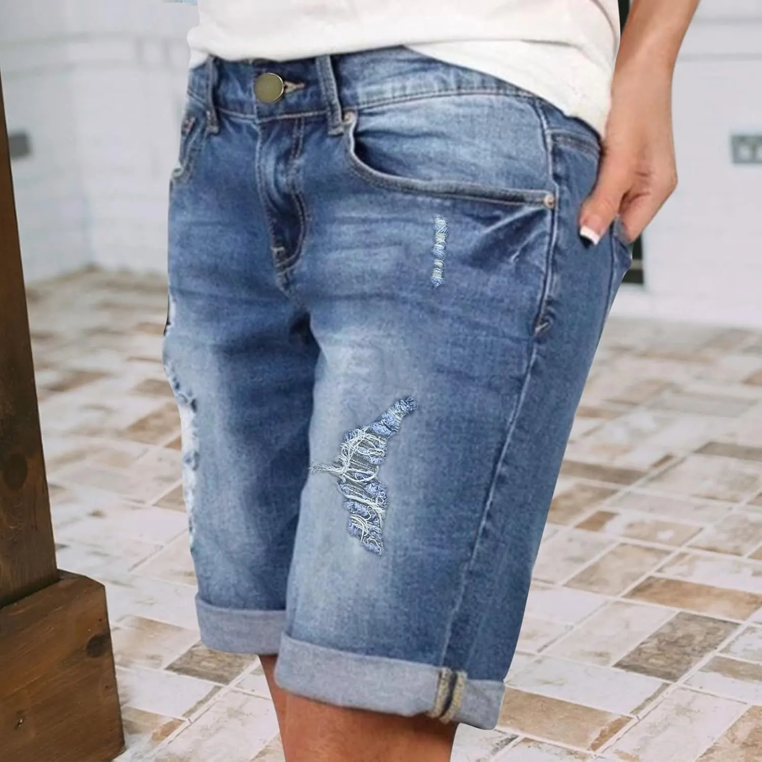 Denim Shorts Women High Waisted 2024 Summer Sexy Casual Loose Jean Slim Hole Stretchy Denim Shorts Pant with Pocket