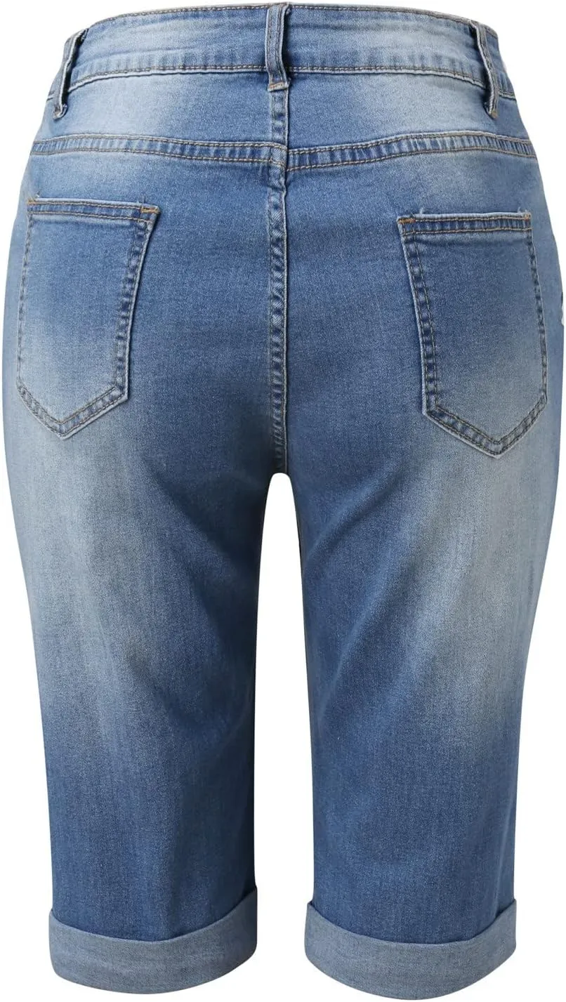 Denim Shorts Women High Waisted 2024 Summer Sexy Casual Loose Jean Slim Hole Stretchy Denim Shorts Pant with Pocket