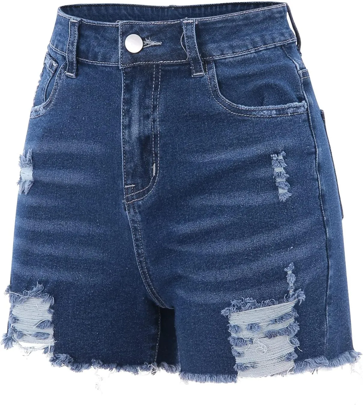 Denim Shorts Women Stretchy Mid Rise Ripped Stretchy Distressed Jeans Shorts Summer Frayed Raw Casual Denim Shorts