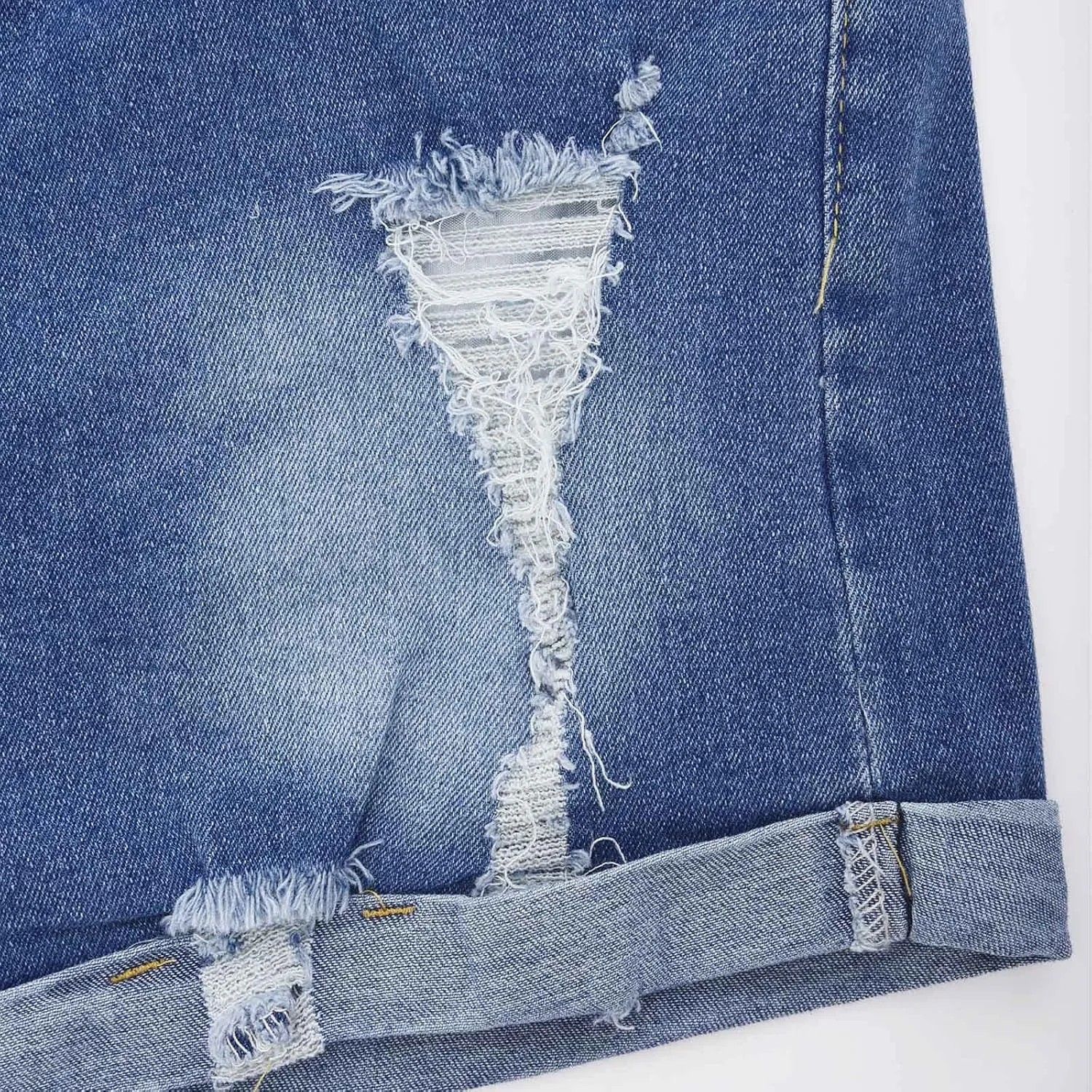 Denim Shorts Women Stretchy Mid Rise Ripped Stretchy Distressed Jeans Shorts Summer Frayed Raw Casual Denim Shorts