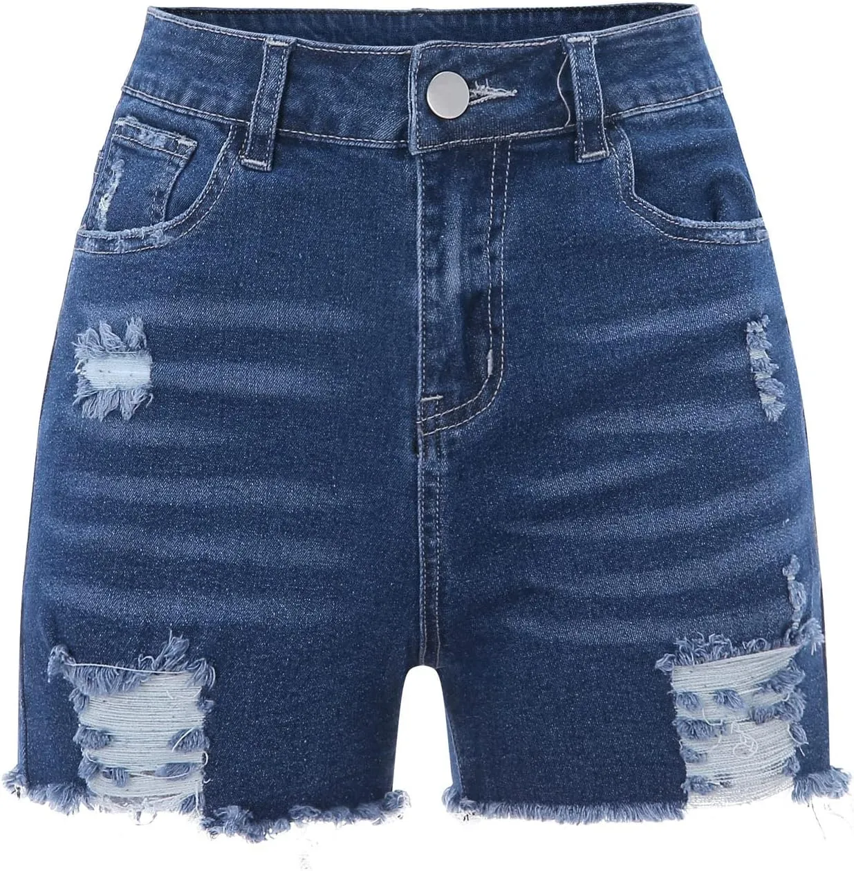Denim Shorts Women Stretchy Mid Rise Ripped Stretchy Distressed Jeans Shorts Summer Frayed Raw Casual Denim Shorts