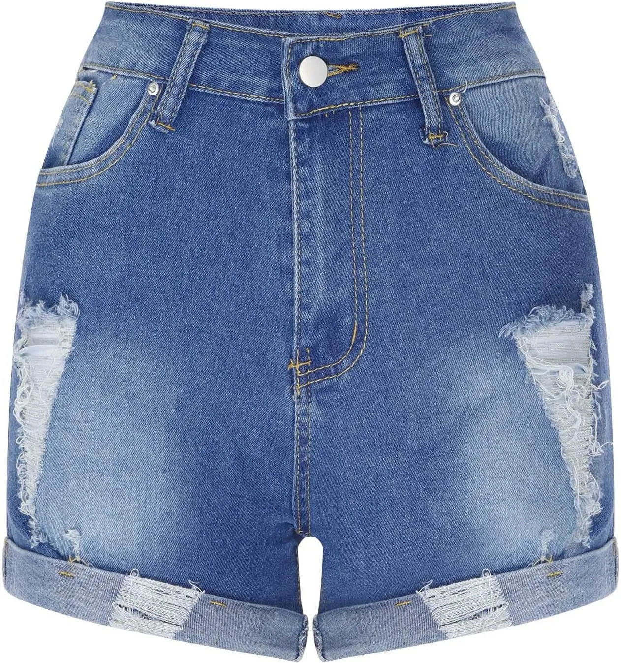 Denim Shorts Women Stretchy Mid Rise Ripped Stretchy Distressed Jeans Shorts Summer Frayed Raw Casual Denim Shorts