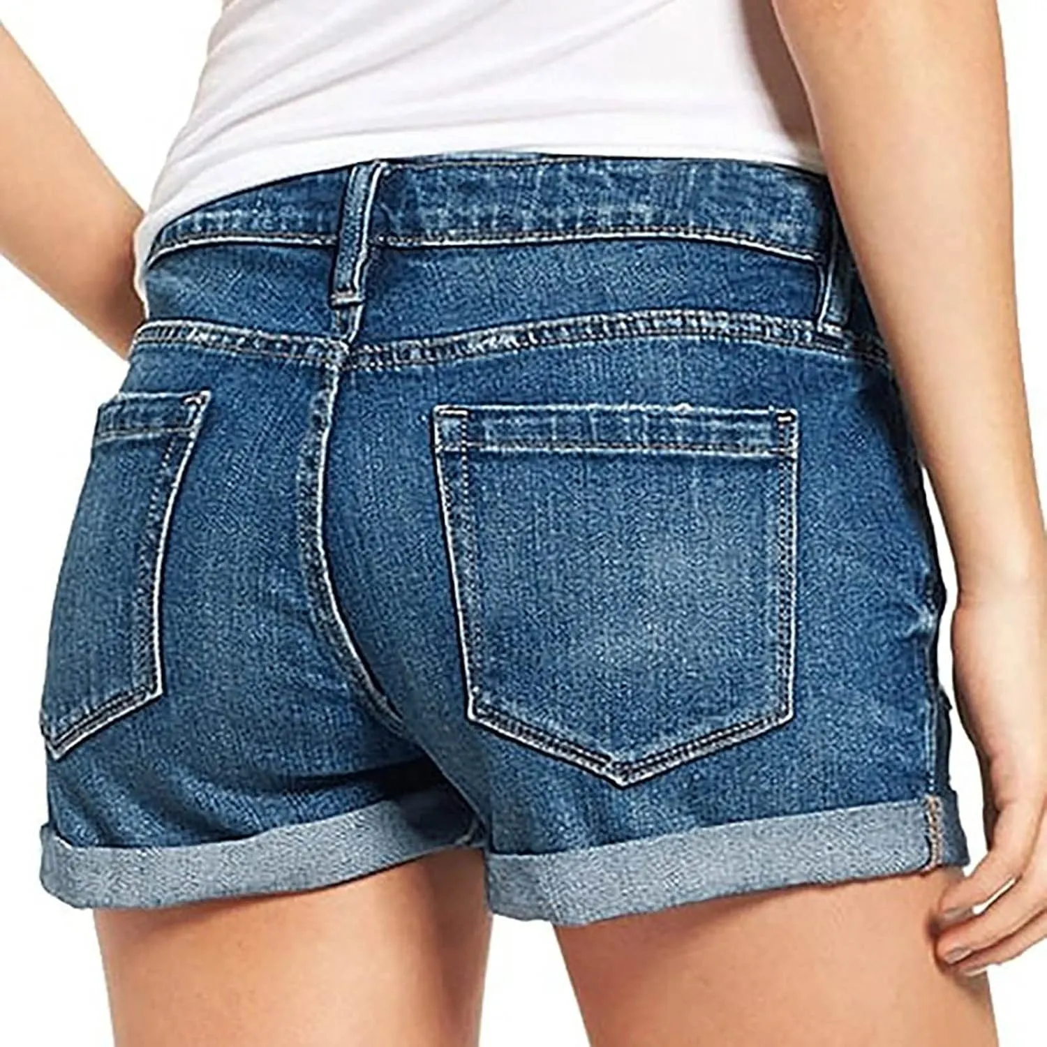 Denim Shorts Women Stretchy Mid Rise Ripped Stretchy Distressed Jeans Shorts Summer Frayed Raw Casual Denim Shorts