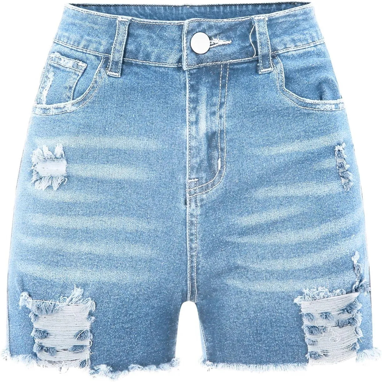Denim Shorts Women Stretchy Mid Rise Ripped Stretchy Distressed Jeans Shorts Summer Frayed Raw Casual Denim Shorts