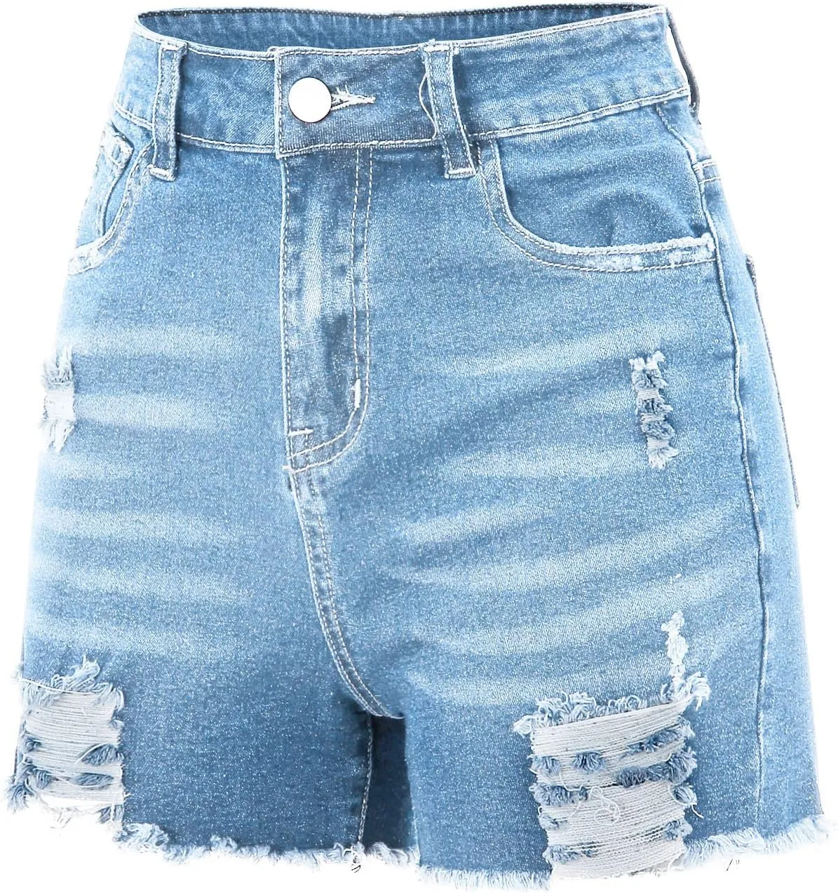 Denim Shorts Women Stretchy Mid Rise Ripped Stretchy Distressed Jeans Shorts Summer Frayed Raw Casual Denim Shorts