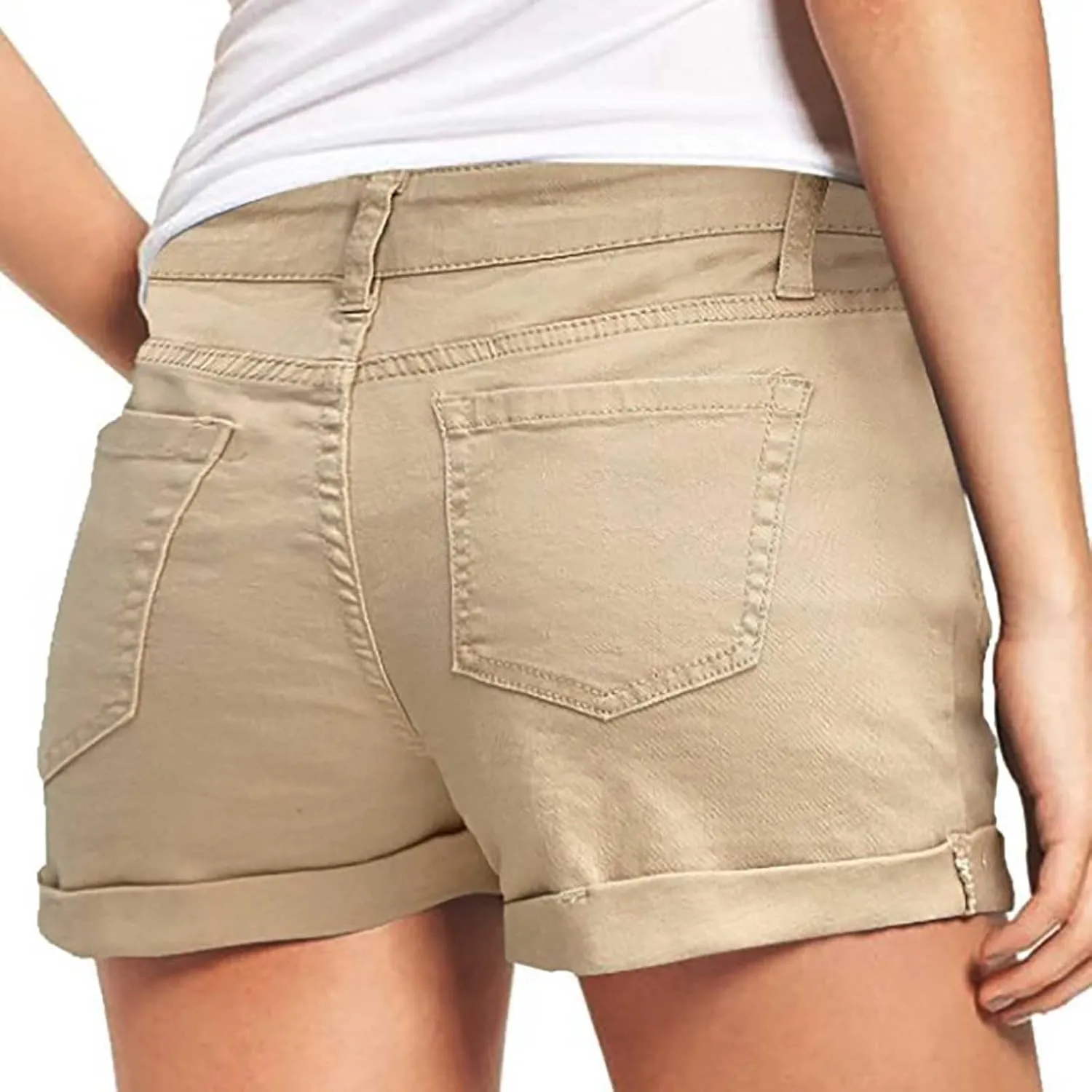 Denim Shorts Women Stretchy Mid Rise Ripped Stretchy Distressed Jeans Shorts Summer Frayed Raw Casual Denim Shorts