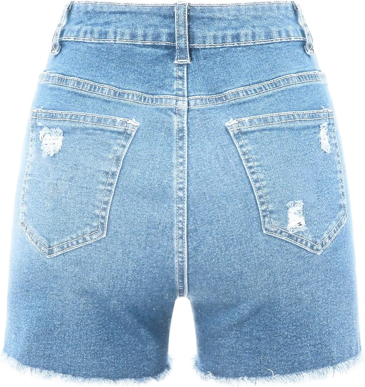 Denim Shorts Women Stretchy Mid Rise Ripped Stretchy Distressed Jeans Shorts Summer Frayed Raw Casual Denim Shorts