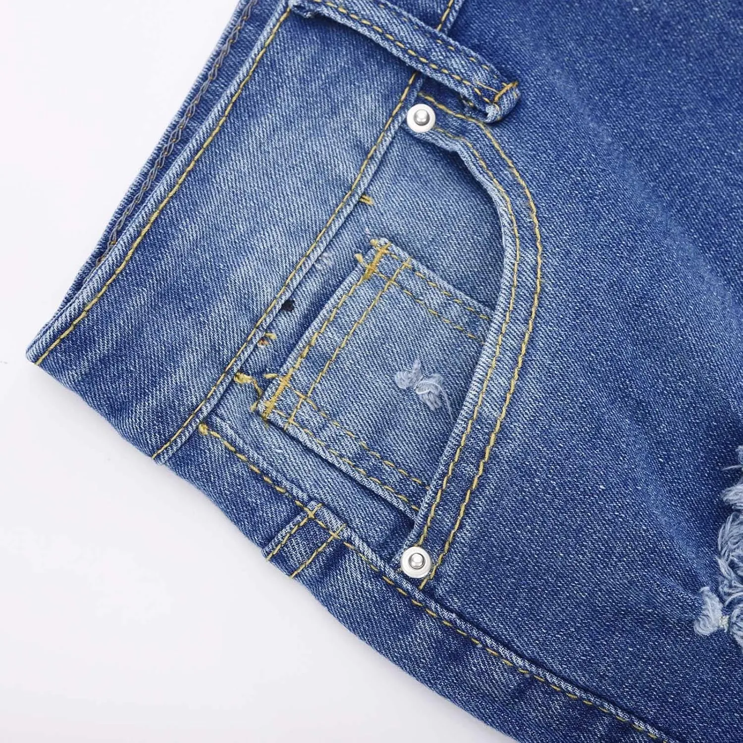 Denim Shorts Women Stretchy Mid Rise Ripped Stretchy Distressed Jeans Shorts Summer Frayed Raw Casual Denim Shorts