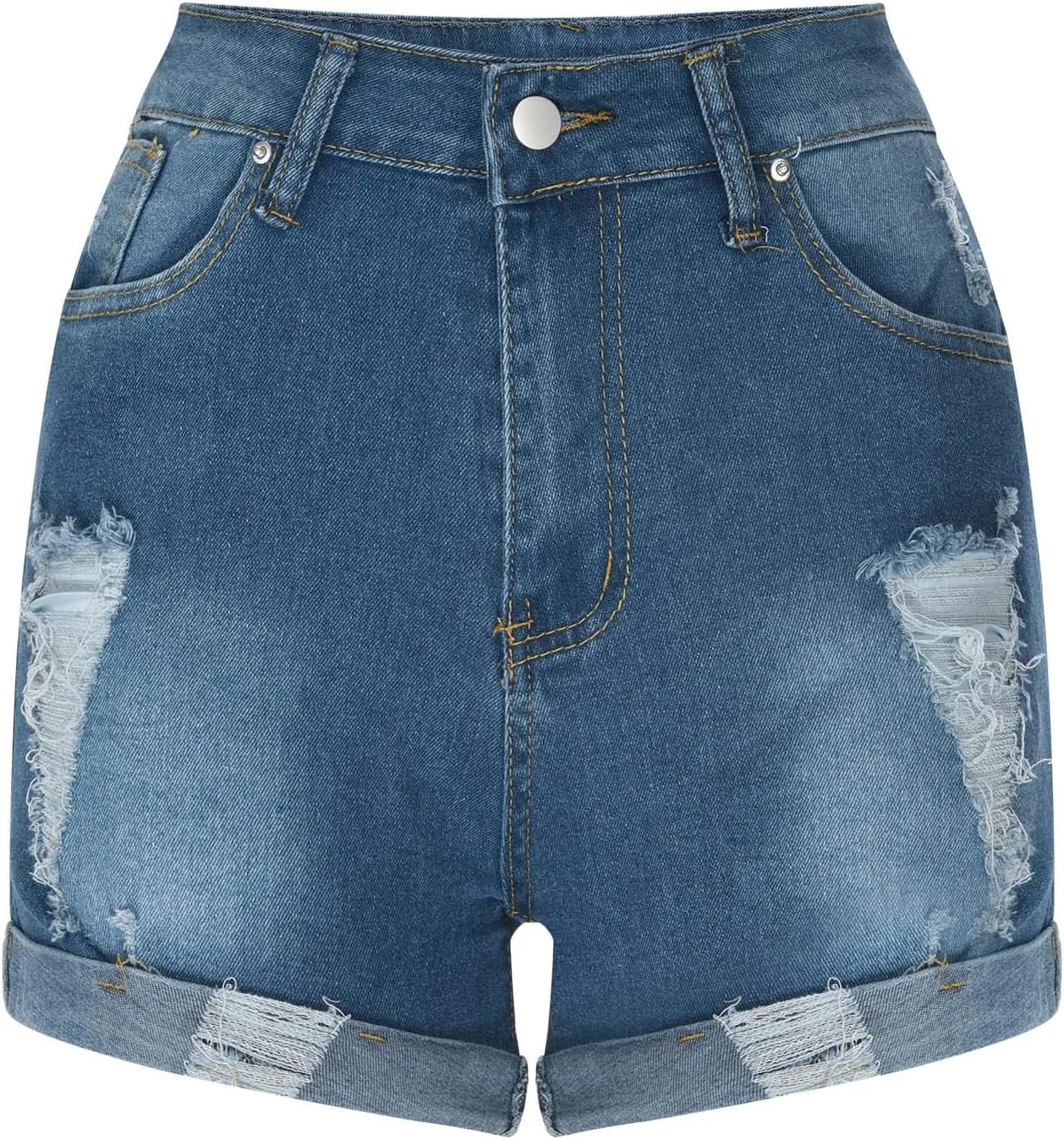 Denim Shorts Women Stretchy Mid Rise Ripped Stretchy Distressed Jeans Shorts Summer Frayed Raw Casual Denim Shorts