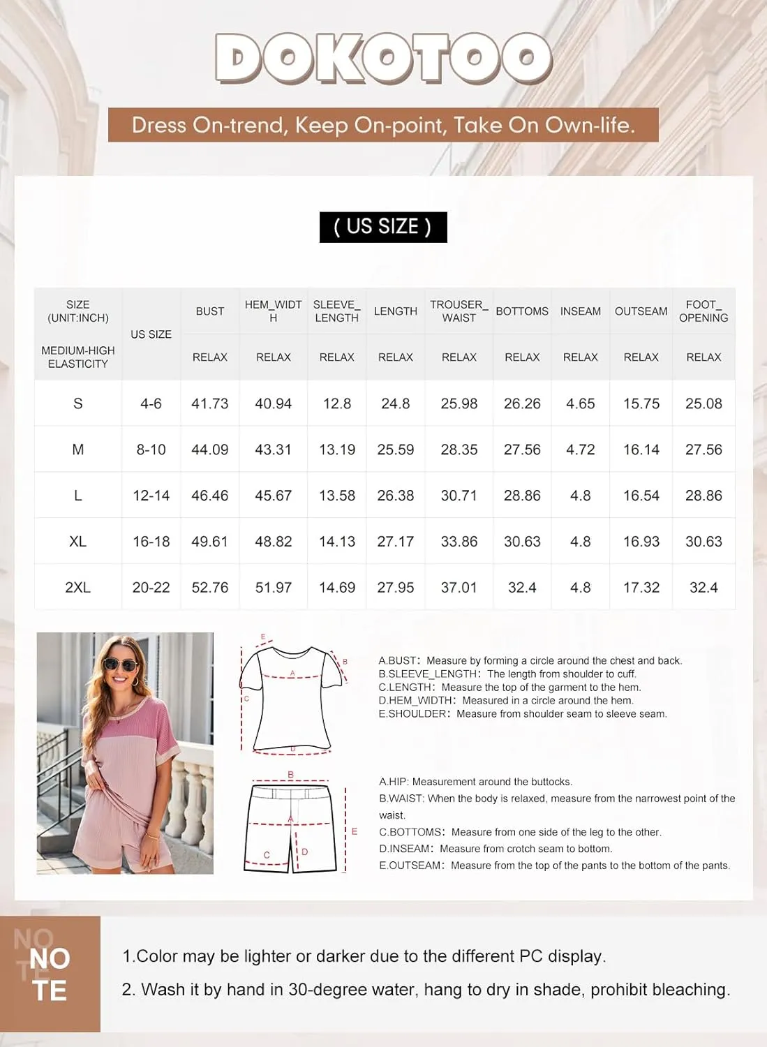 Dokotoo Women's 2 Piece Outfits Loungewear Colorblock Short Sleeve Womens Tops Elastic Waist Shorts Ribbed Knited Sets