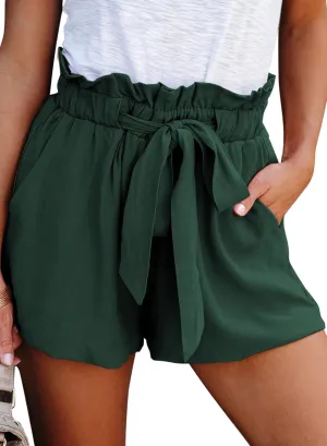 Dokotoo Womens Casual Summer 2024 Ruffle Belted Elastic Waist Shorts with Pockets