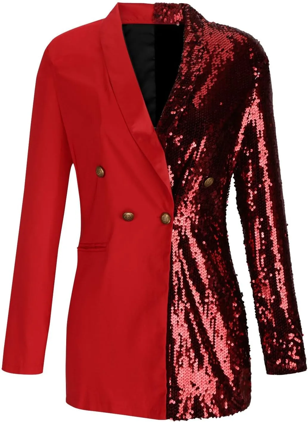 Double Breasted Sequin Blazer Dress for Women Sexy Colorblock Long Blazers Jackets Formal Evening Party Club Outfits
