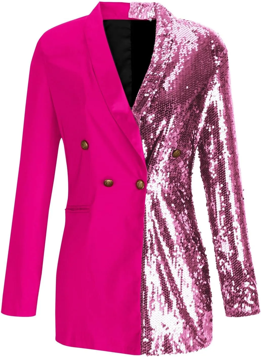 Double Breasted Sequin Blazer Dress for Women Sexy Colorblock Long Blazers Jackets Formal Evening Party Club Outfits