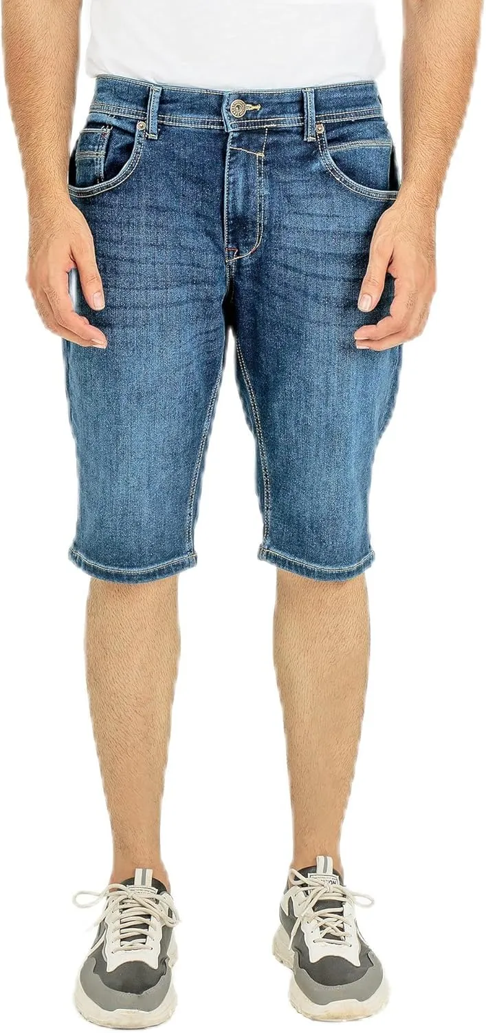 Essentials Men's Comfort Denim Shorts High Waisted Summer Cotton Stretchy Casual Pull On Denim Shorts with Versatility