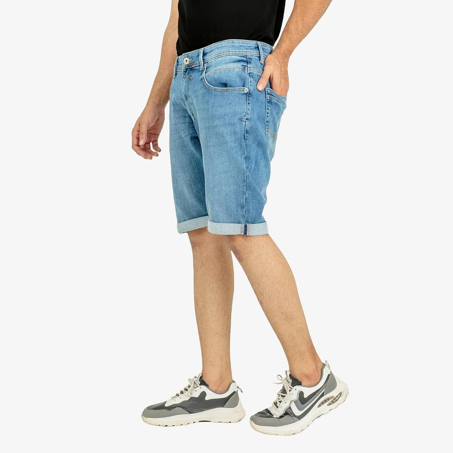Essentials Men's Comfort Denim Shorts High Waisted Summer Cotton Stretchy Casual Pull On Denim Shorts with Versatility