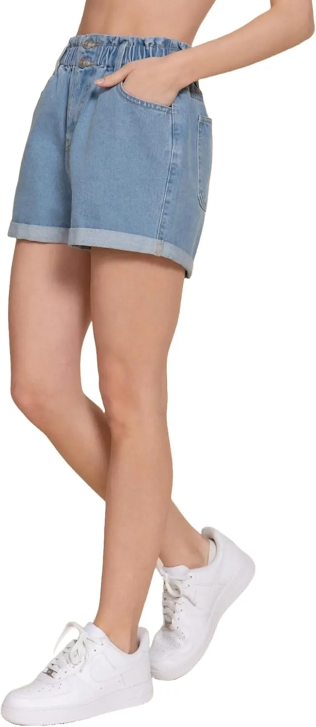 FashionJOA Women's Paper Bag Denim Shorts