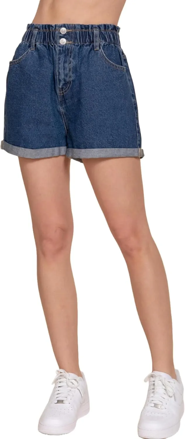 FashionJOA Women's Paper Bag Denim Shorts