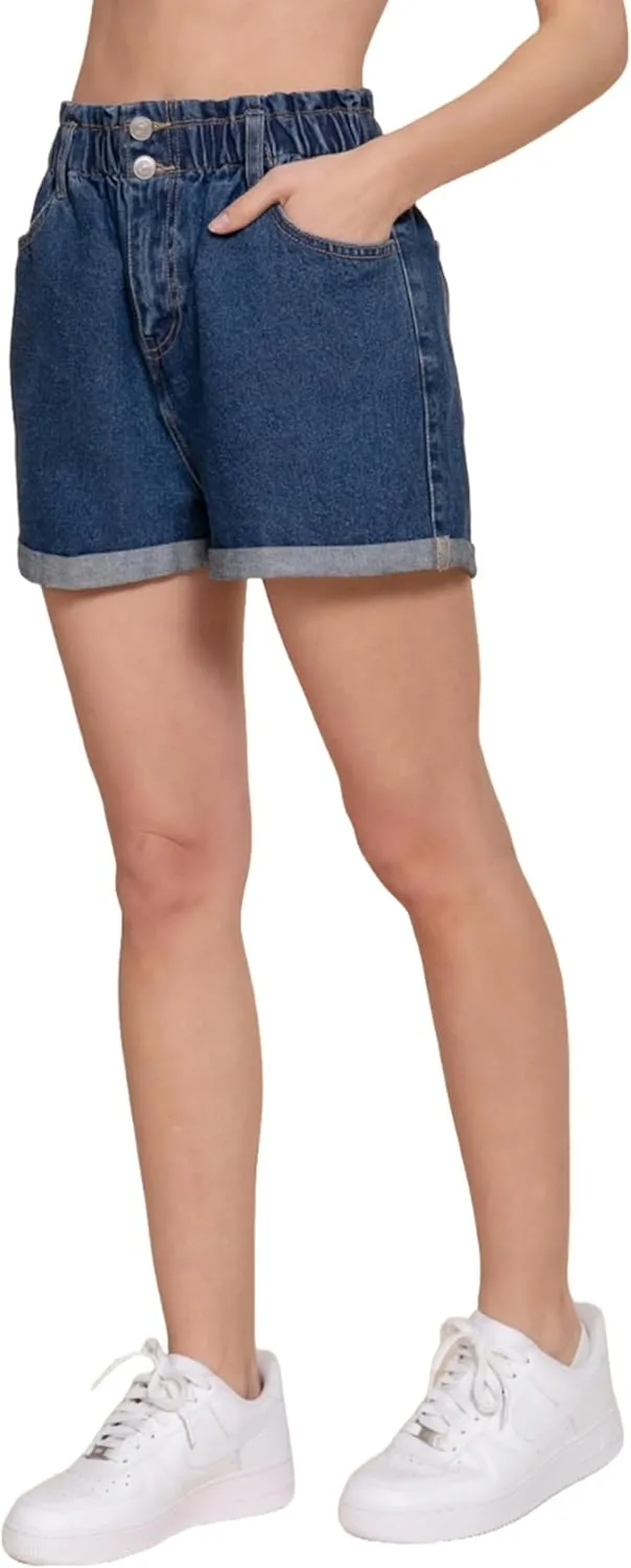FashionJOA Women's Paper Bag Denim Shorts