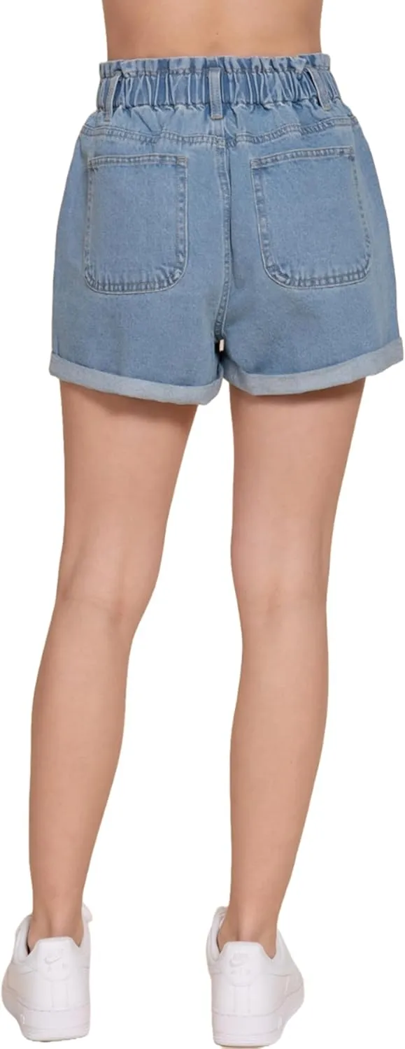 FashionJOA Women's Paper Bag Denim Shorts